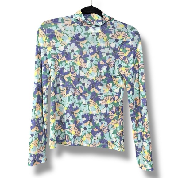Maeve Anthropologie Sheer Mesh Floral Long Sleeve Mock Turtleneck Size Small - Picture 2 of 10